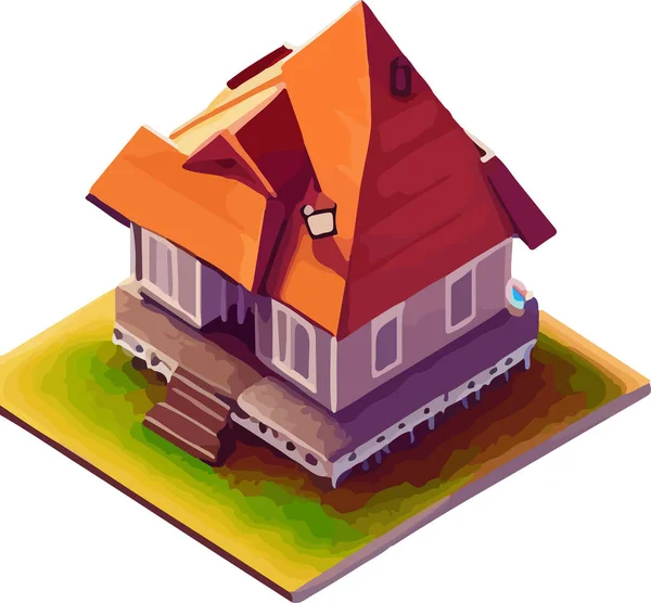 Immagine Isometrica Una Casa Privata Basso Poli Stile Illustrazione Vettoriale — Vettoriale Stock