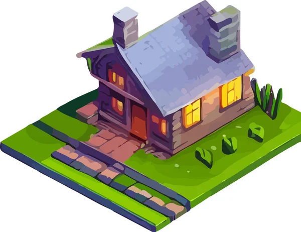 Isometric Image Private House Low Poly Style Vector Illustration — Stock Vector