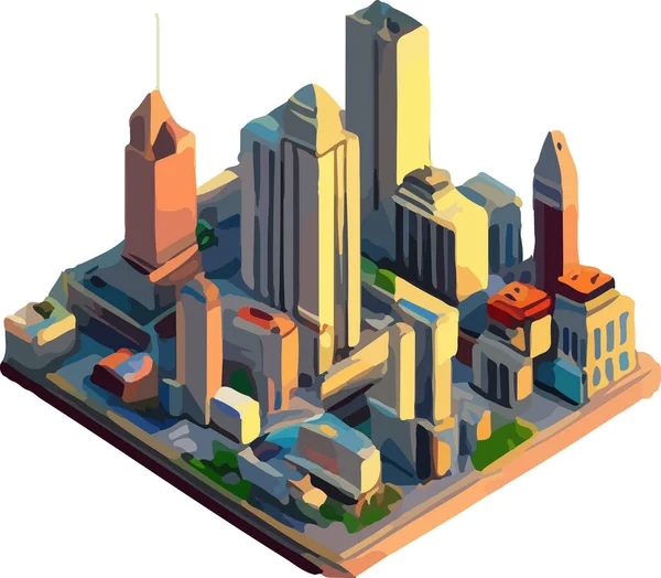 Vector Isometric Low Poly City Vector Illustration — Stock Vector