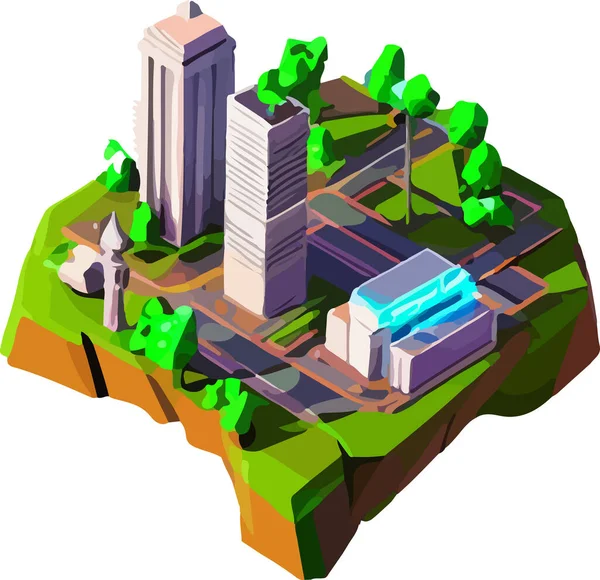 Vektor Isometrische Low Poly Stadt Vektorillustration — Stockvektor