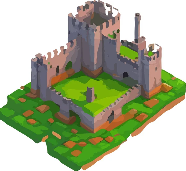 Vetor Isométrico Medieval Baixo Castelo Poli Ilustração Vetorial —  Vetores de Stock