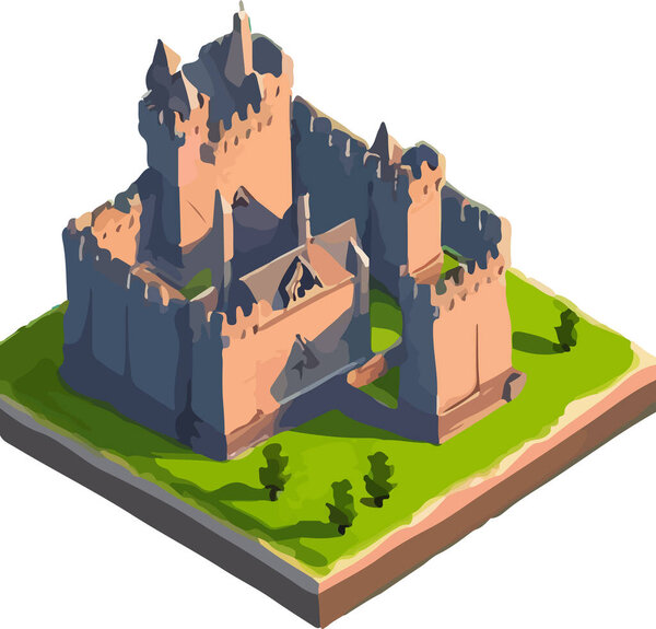 Vector isometric medieval low poly castle. . Vector illustration