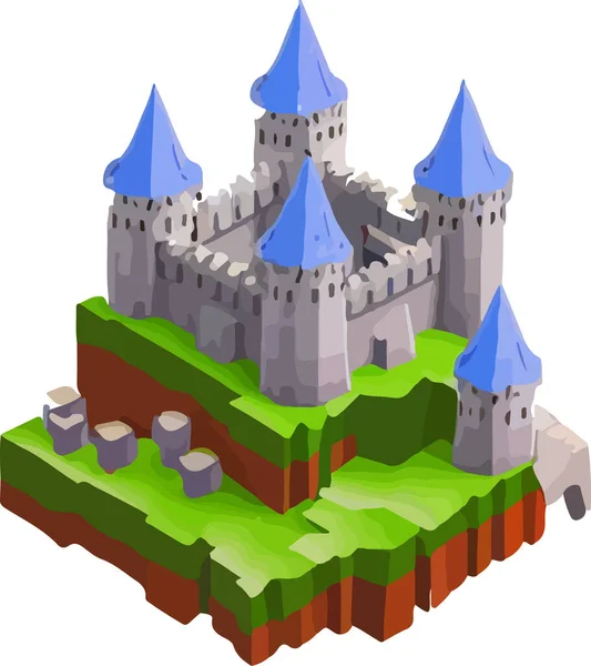 矢量等距中世纪低矮聚居城堡 是的矢量说明 — 图库矢量图片