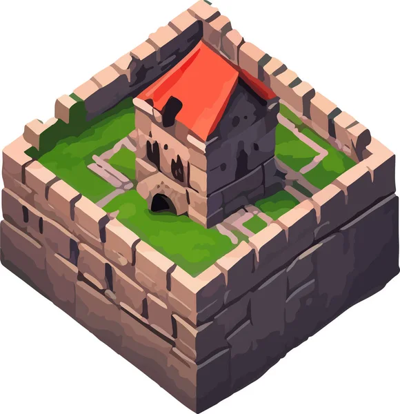 Vetor Isométrico Medieval Baixo Castelo Poli Ilustração Vetorial —  Vetores de Stock