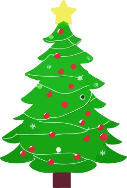 Madalyalı Noel ağacı. Vektör çizimi. Düz dizayn. Vektör illüstrasyonu
