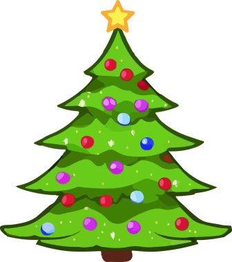 Madalyalı Noel ağacı. Vektör çizimi. Düz dizayn. Vektör illüstrasyonu