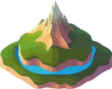 İzometrik güzel dağ manzarası vektörü. Vektör illüstrasyonu