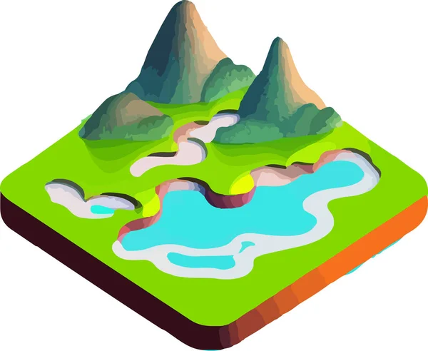 Isométrico Hermoso Paisaje Montaña Vector Ilustración Vectorial — Archivo Imágenes Vectoriales