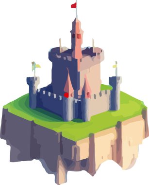 Bir ortaçağ şatosunun vektörünün izdüşümü. Vektör illüstrasyonu