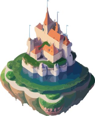 Bir ortaçağ şatosunun vektörünün izdüşümü. Vektör illüstrasyonu