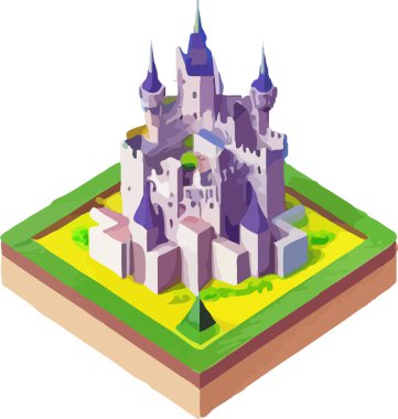 Bir ortaçağ şatosunun vektörünün izdüşümü. Vektör illüstrasyonu