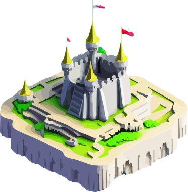 Bir ortaçağ şatosunun vektörünün izdüşümü. Vektör illüstrasyonu