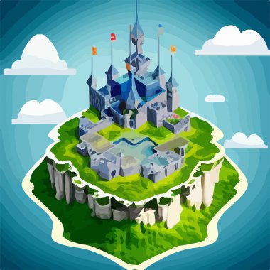 Bir ortaçağ şatosunun vektörünün izdüşümü. Vektör illüstrasyonu