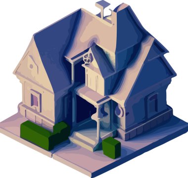 Bir evin vektör izometrik çizimi, Cadılar Bayramı 3D. Beyaz arka planda izole edin. Vektör illüstrasyonu