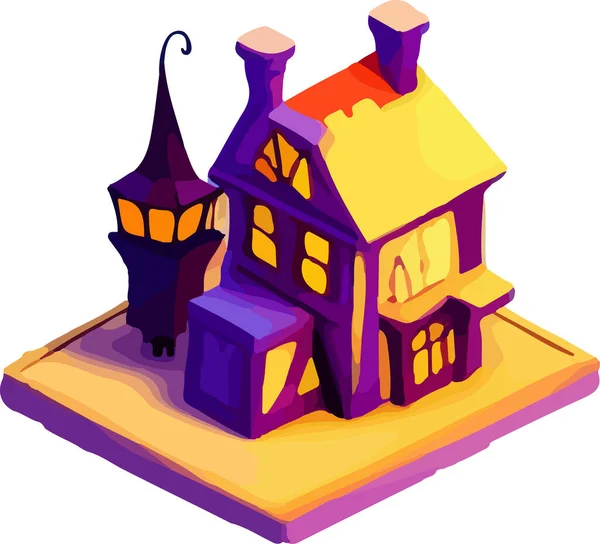 Vektor Isometrisk Illustration Ett Hus Halloween Isolera Vit Bakgrund Vektorillustration — Stock vektor