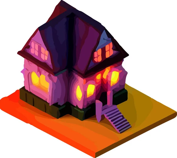 Ilustração Isométrica Vetorial Uma Casa Halloween Isole Fundo Branco Ilustração — Vetor de Stock