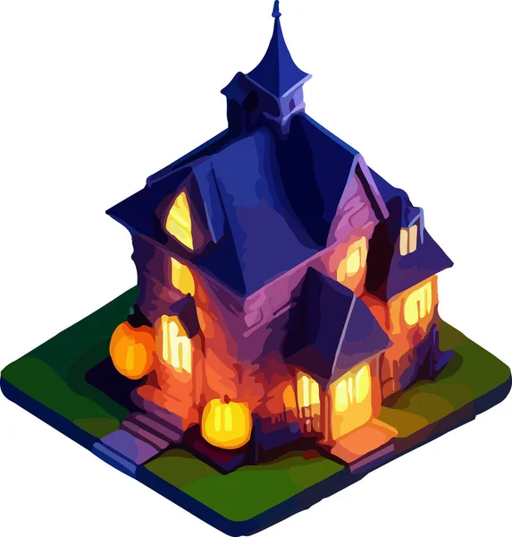 Ilustração Isométrica Vetorial Uma Casa Halloween Isole Fundo Branco Ilustração — Vetor de Stock