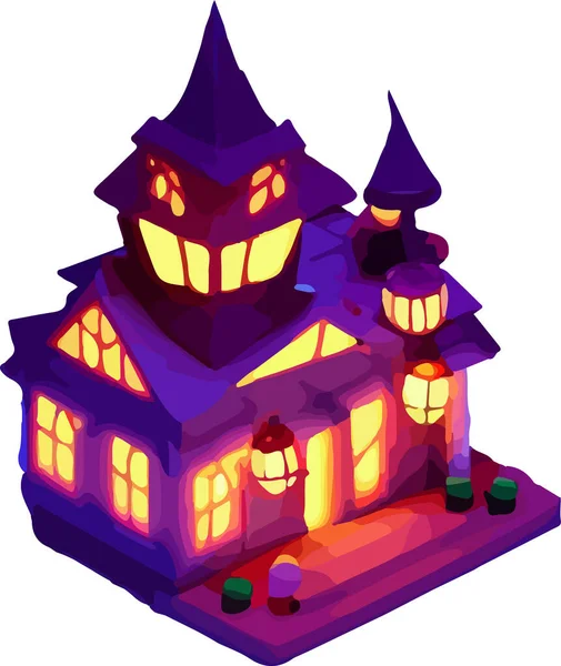 Ilustração Isométrica Vetorial Uma Casa Halloween Isole Fundo Branco Ilustração —  Vetores de Stock