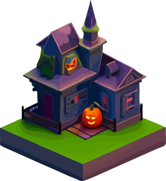 Ilustración Isométrica Vectorial Una Casa Halloween Aislar Sobre Fondo Blanco — Vector de stock