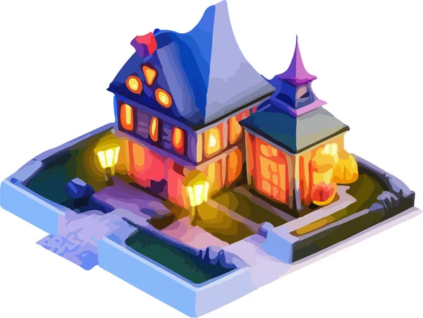 Ilustração Isométrica Vetorial Uma Casa Halloween Isole Fundo Branco Ilustração — Vetor de Stock