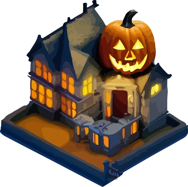 Ilustração Isométrica Vetorial Uma Casa Halloween Isole Fundo Branco Ilustração —  Vetores de Stock