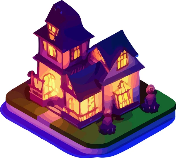 Illustration Vectorielle Isométrique Une Maison Halloween Isoler Sur Fond Blanc — Image vectorielle