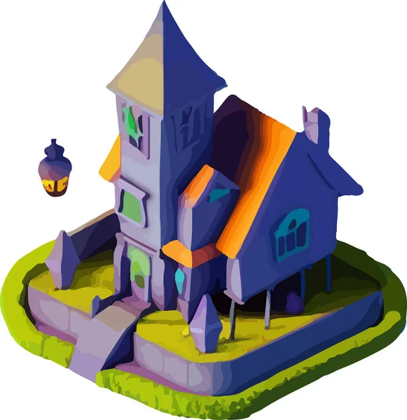 Illustrazione Isometrica Vettoriale Una Casa Halloween Isolato Uno Sfondo Bianco — Vettoriale Stock