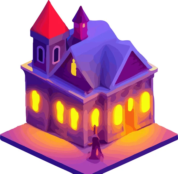 Vektor Isometrisk Illustration Ett Hus Halloween Isolera Vit Bakgrund Vektorillustration — Stock vektor