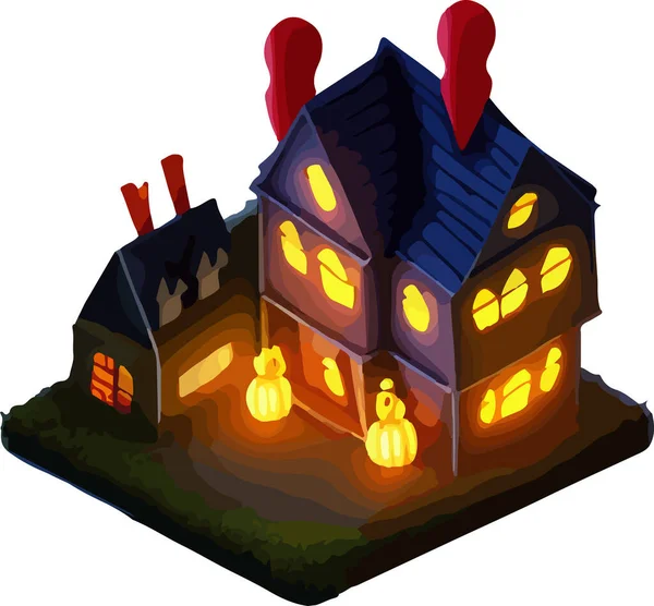 Διάνυσμα Ισομετρική Απεικόνιση Ενός Σπιτιού Halloween Απομονωθείτε Λευκό Φόντο Εικονογράφηση — Διανυσματικό Αρχείο