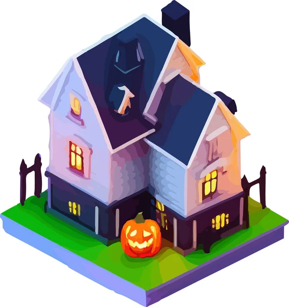 Vektorisometrische Darstellung Eines Hauses Halloween Isoliert Auf Weißem Hintergrund Vektorillustration — Stockvektor