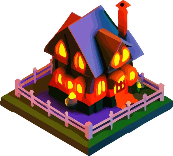 Vektorová Izometrická Ilustrace Domu Halloween Izolovat Bílém Pozadí Vektorová Ilustrace — Stockový vektor