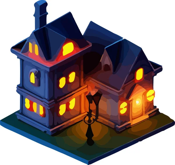 Ilustración Isométrica Vectorial Una Casa Halloween Aislar Sobre Fondo Blanco — Vector de stock