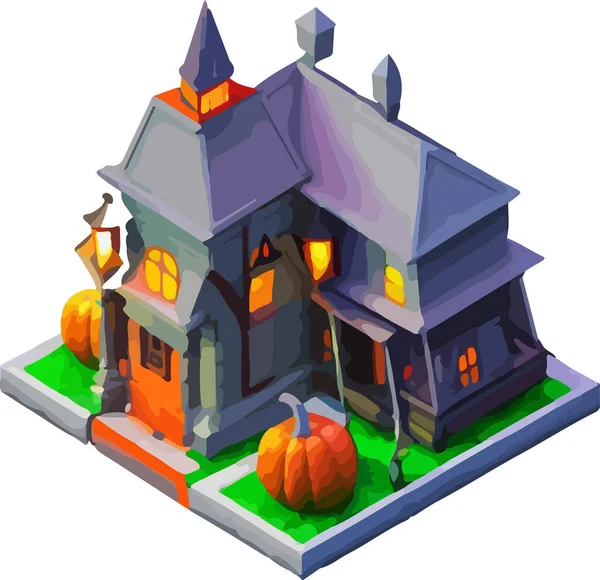 Vektor Isometrisk Illustration Ett Hus Halloween Isolera Vit Bakgrund Vektorillustration — Stock vektor