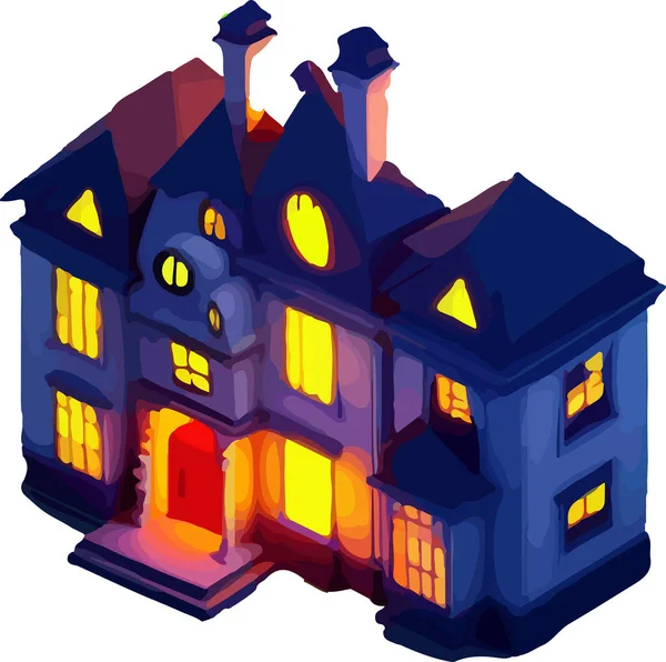 Ilustração Isométrica Vetorial Uma Casa Halloween Isole Fundo Branco Ilustração —  Vetores de Stock
