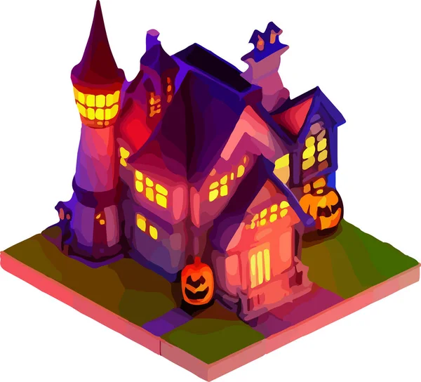 Illustration Vectorielle Isométrique Une Maison Halloween Isoler Sur Fond Blanc — Image vectorielle