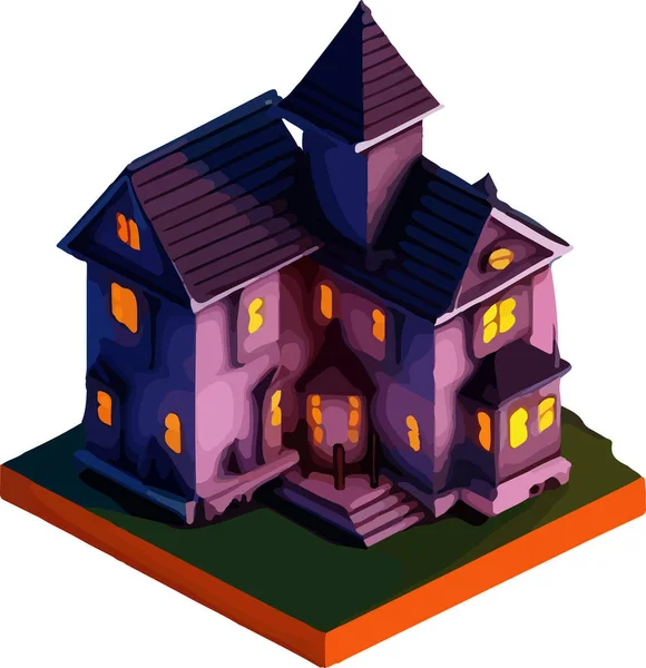 Ilustração Isométrica Vetorial Uma Casa Halloween Isole Fundo Branco Ilustração —  Vetores de Stock