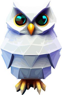 Baykuşun Isometric 3d vektör çizimi beyaz arkaplanda izole edildi. Vektör illüstrasyonu