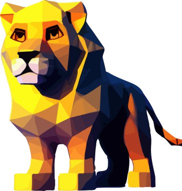 Beyaz arka planda izole edilmiş aslanın Isometric 3d vektör çizimi. Vektör illüstrasyonu