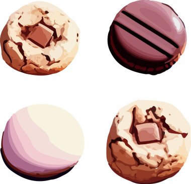 Çikolatalı kurabiyelerin Isometric stili 3 boyutlu vektör çizimi. Beyaz arka planda izole edilmiş. Vektör illüstrasyonu