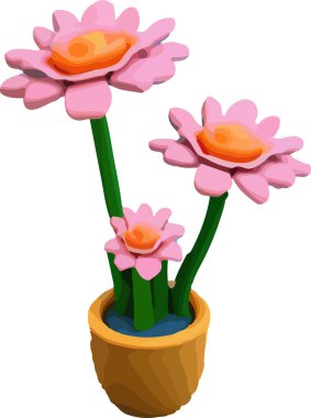 Renkli çiçek çizimi için 3 boyutlu tasarım. Vektör illüstrasyonu