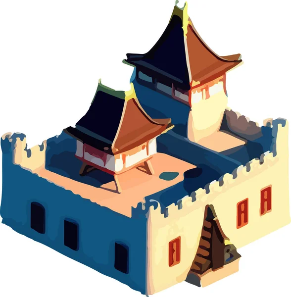 Vektor Isometrische Low Poly Japanische Burg Vektorillustration — Stockvektor