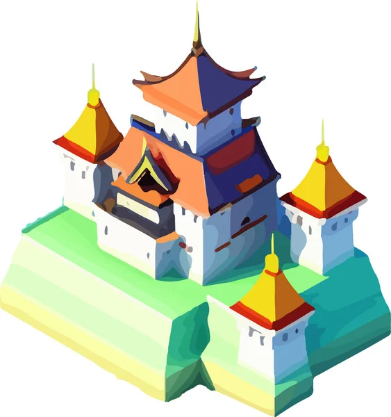 Векторний Ізометричний Низькополі Японський Замок Векторні Ілюстрації — стоковий вектор