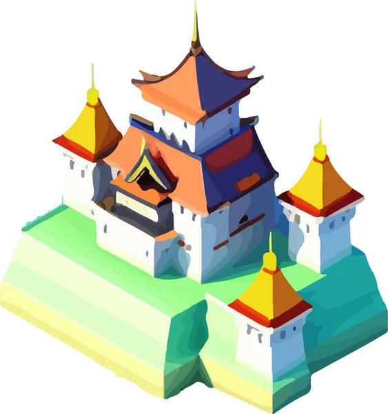 Vector Isométrico Bajo Poli Castillo Japonés Ilustración Vectorial — Vector de stock