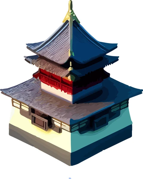 Vektor Isometrische Low Poly Japanische Burg Vektorillustration — Stockvektor