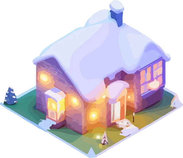 Vektör 'deki Noel Evi. Isometric . Vektör illüstrasyonu