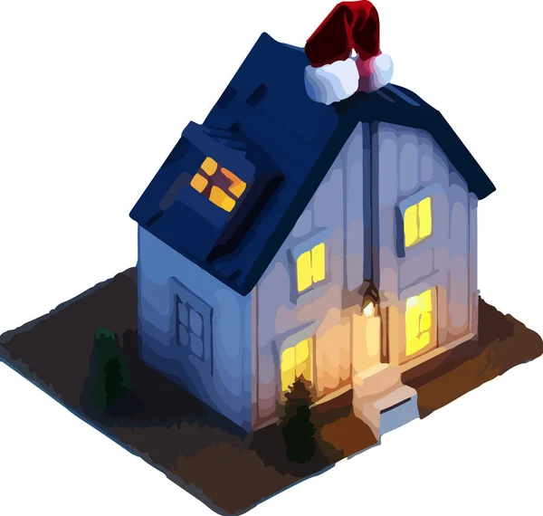Casa Navidad Vector Isométrico Ilustración Vectorial — Vector de stock
