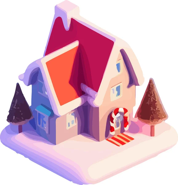 Christmas House Vector Izometrický Vektorová Ilustrace — Stockový vektor