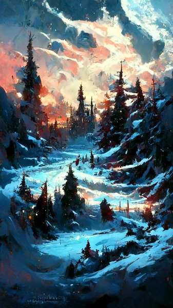 Christmas snow on a cold night 3D illustration