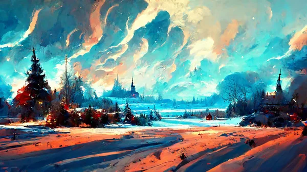 Christmas winter landscape illustration background 3D illustration