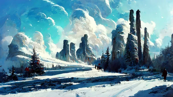 Christmas winter landscape illustration background 3D illustration